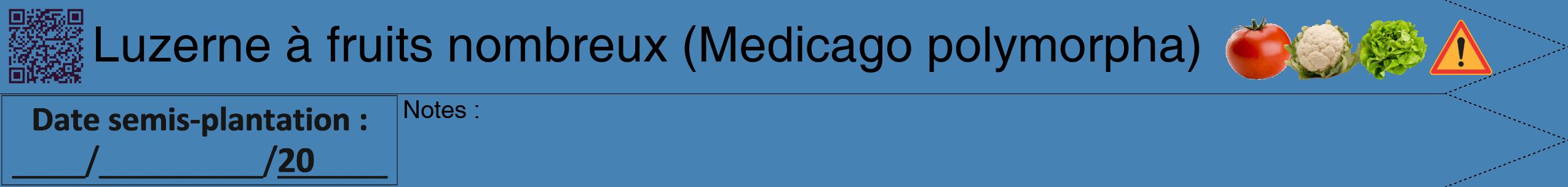 Étiquette de : Medicago polymorpha - format b - style noire5hel avec qrcode et comestibilité simplifiée