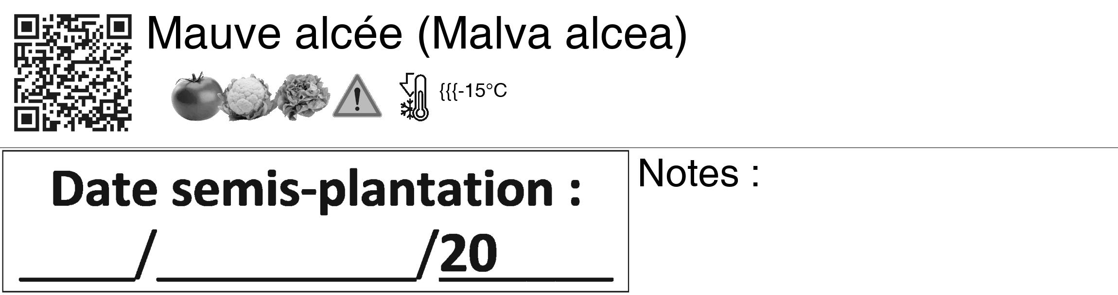 Étiquette de : Malva alcea - format c - style noire60_basiquegrrvhel avec qrcode et comestibilité simplifiée