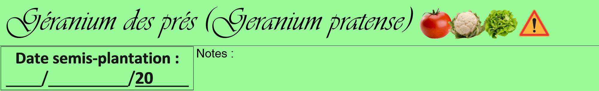 Étiquette de : Geranium pratense - format a - style noire14viv avec comestibilité simplifiée