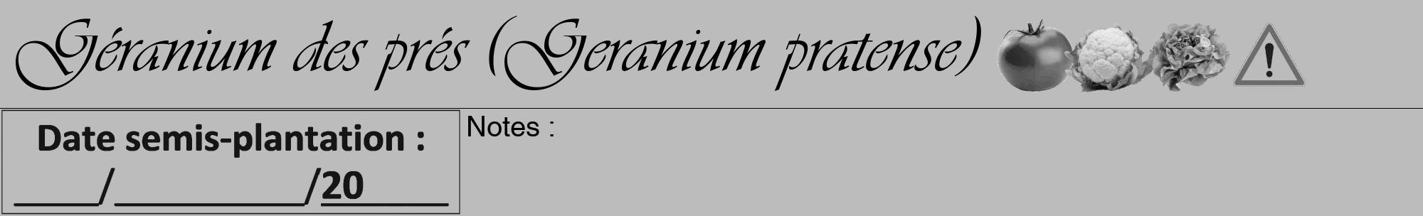Étiquette de : Geranium pratense - format a - style noire1viv avec comestibilité simplifiée