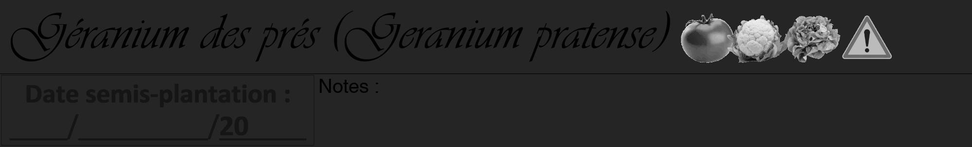 Étiquette de : Geranium pratense - format a - style noire47viv avec comestibilité simplifiée