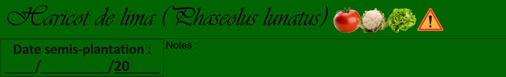 Étiquette de : Phaseolus lunatus - format a - style noire8viv avec comestibilité simplifiée