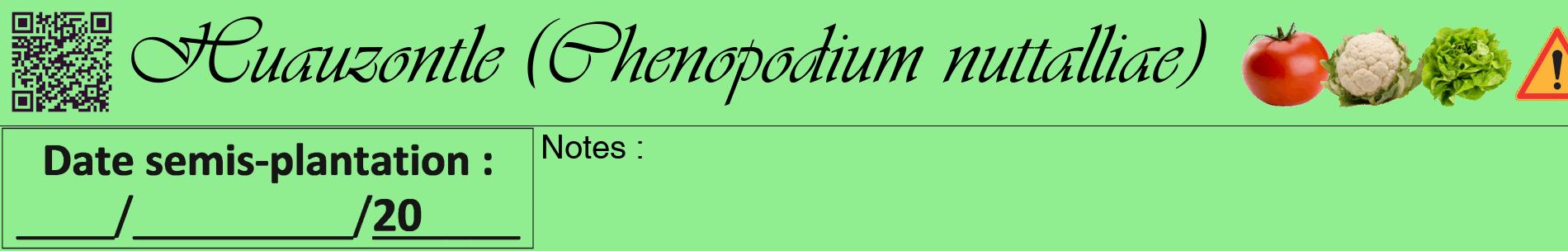 Étiquette de : Chenopodium nuttalliae - format a - style noire15basiqueviv avec qrcode et comestibilité simplifiée