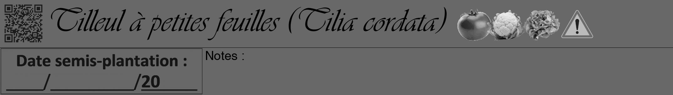 Étiquette de : Tilia cordata - format a - style noire6viv avec qrcode et comestibilité simplifiée