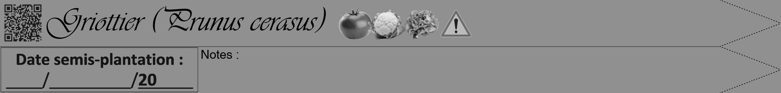 Étiquette de : Prunus cerasus - format b - style noire4viv avec qrcode et comestibilité simplifiée