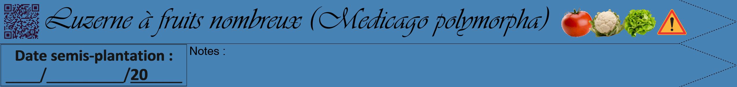 Étiquette de : Medicago polymorpha - format b - style noire5viv avec qrcode et comestibilité simplifiée