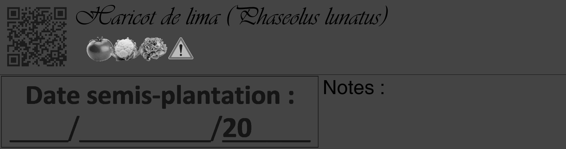 Étiquette de : Phaseolus lunatus - format c - style noire48_basique_basiqueviv avec qrcode et comestibilité simplifiée