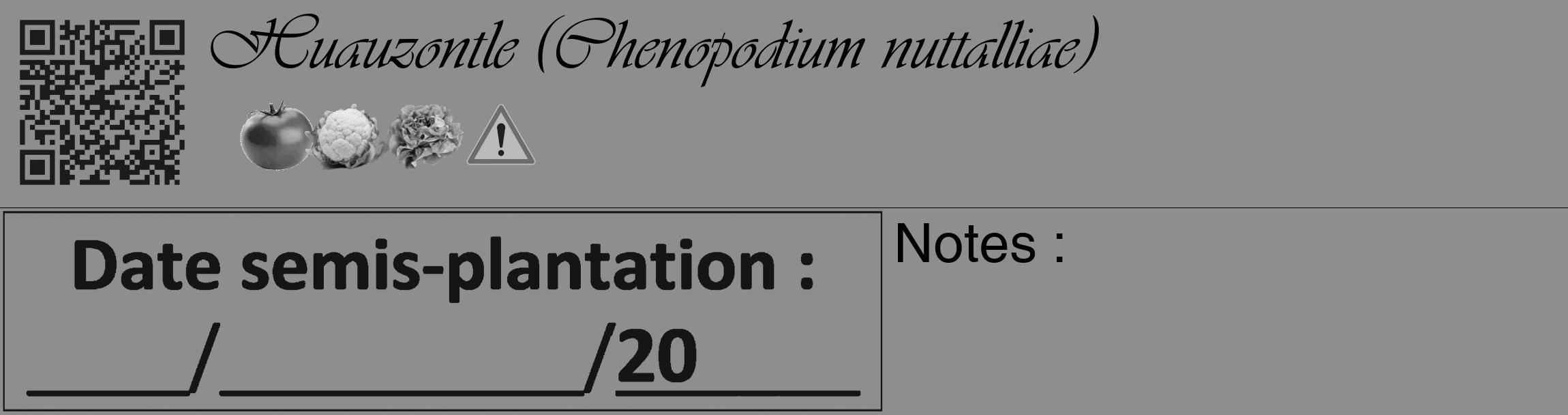Étiquette de : Chenopodium nuttalliae - format c - style noire25_basique_basiqueviv avec qrcode et comestibilité simplifiée