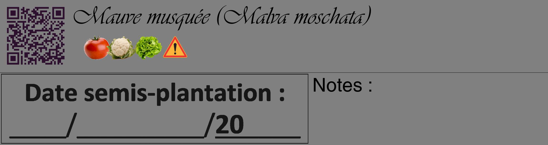 Étiquette de : Malva moschata - format c - style noire57_basique_basiqueviv avec qrcode et comestibilité simplifiée