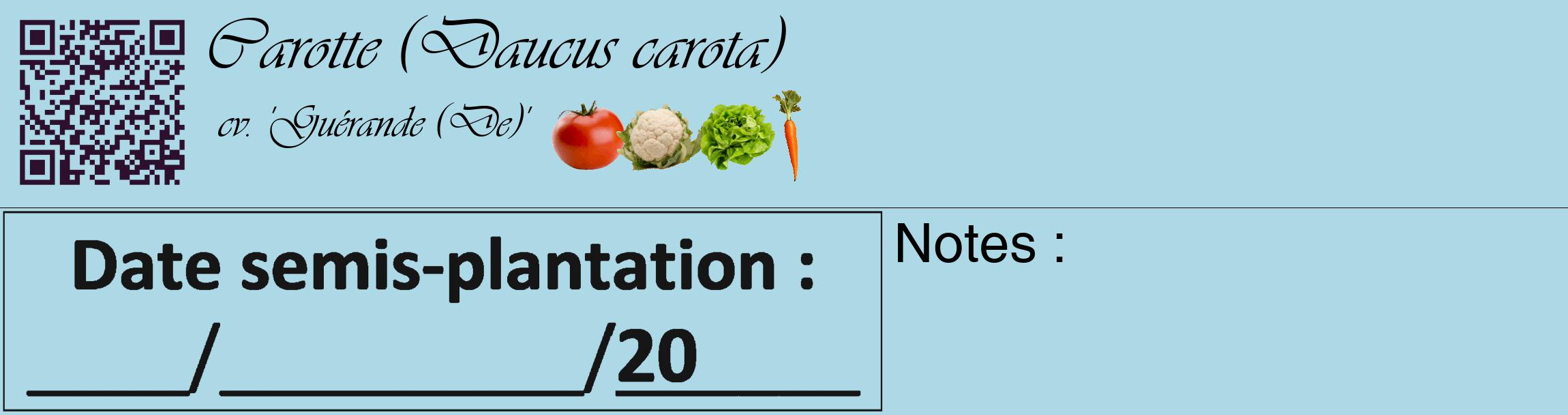 Étiquette de : Daucus carota cv. 'Guérande (De)' - format c - style noire0_basique_basiqueviv avec qrcode et comestibilité simplifiée