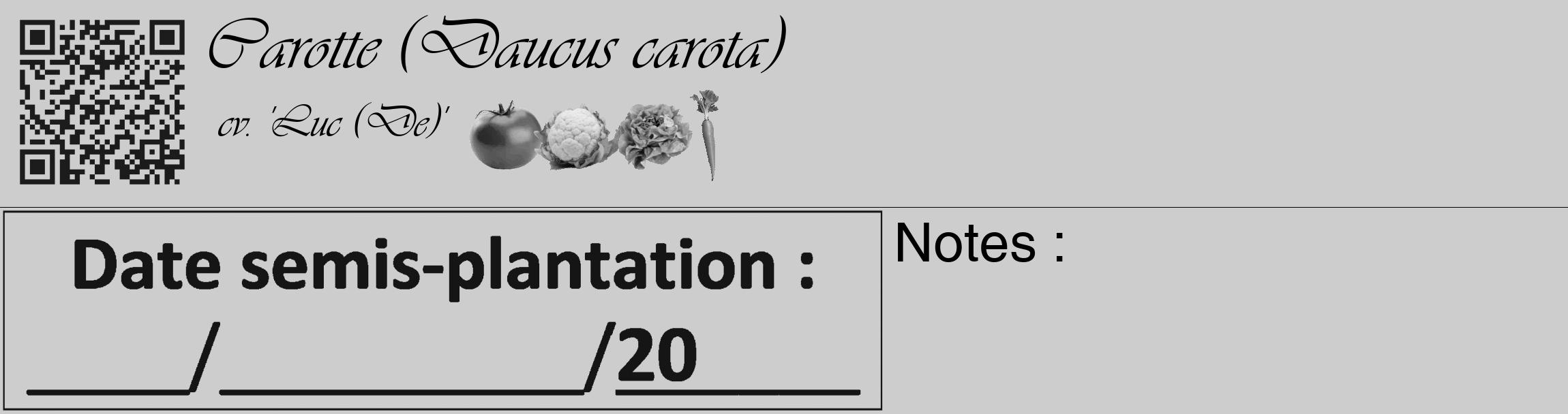 Étiquette de : Daucus carota cv. 'Luc (De)' - format c - style noire41_basique_basiqueviv avec qrcode et comestibilité simplifiée