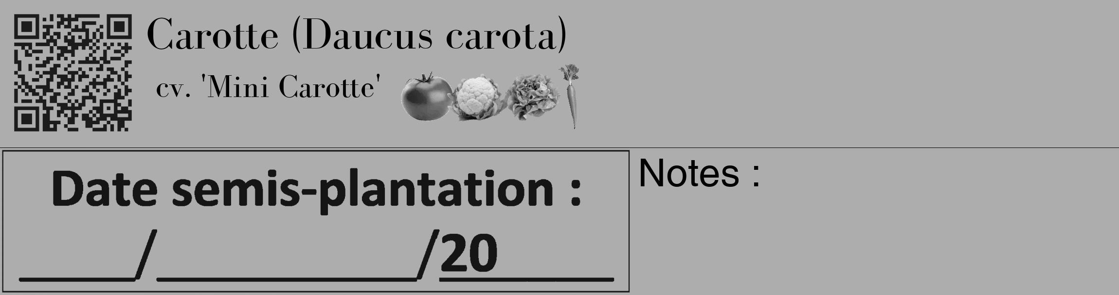 Étiquette de : Daucus carota cv. 'Mini Carotte' - format c - style noire22_basique_basiquebod avec qrcode et comestibilité simplifiée