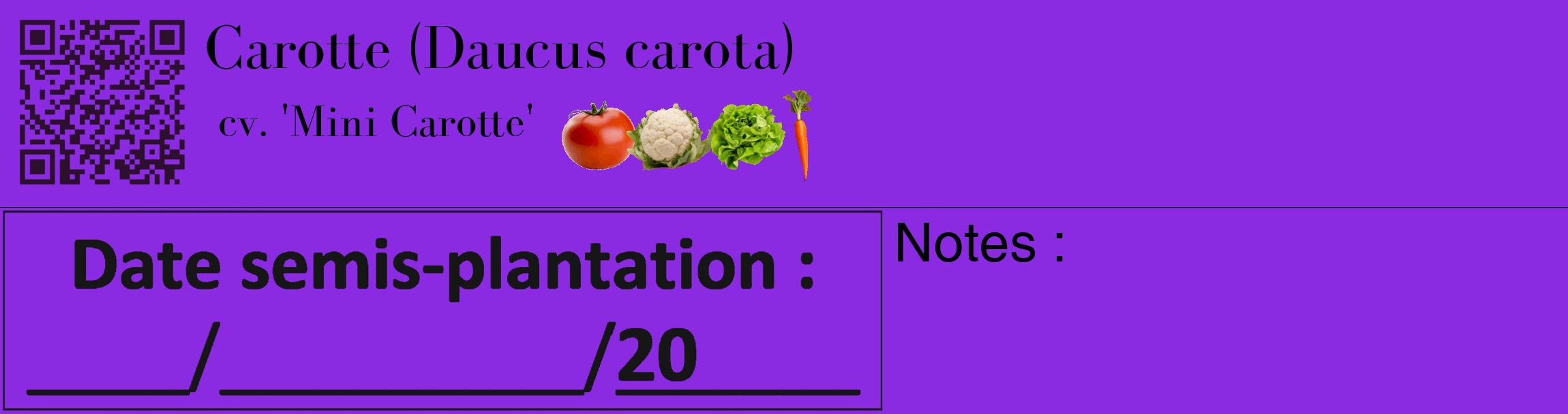 Étiquette de : Daucus carota cv. 'Mini Carotte' - format c - style noire49_basique_basiquebod avec qrcode et comestibilité simplifiée