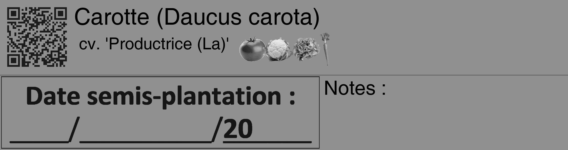 Étiquette de : Daucus carota cv. 'Productrice (La)' - format c - style noire4_basique_basiquehel avec qrcode et comestibilité simplifiée