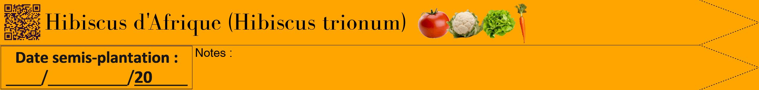 Étiquette de : Hibiscus trionum - format b - style noire22bod avec qrcode et comestibilité simplifiée
