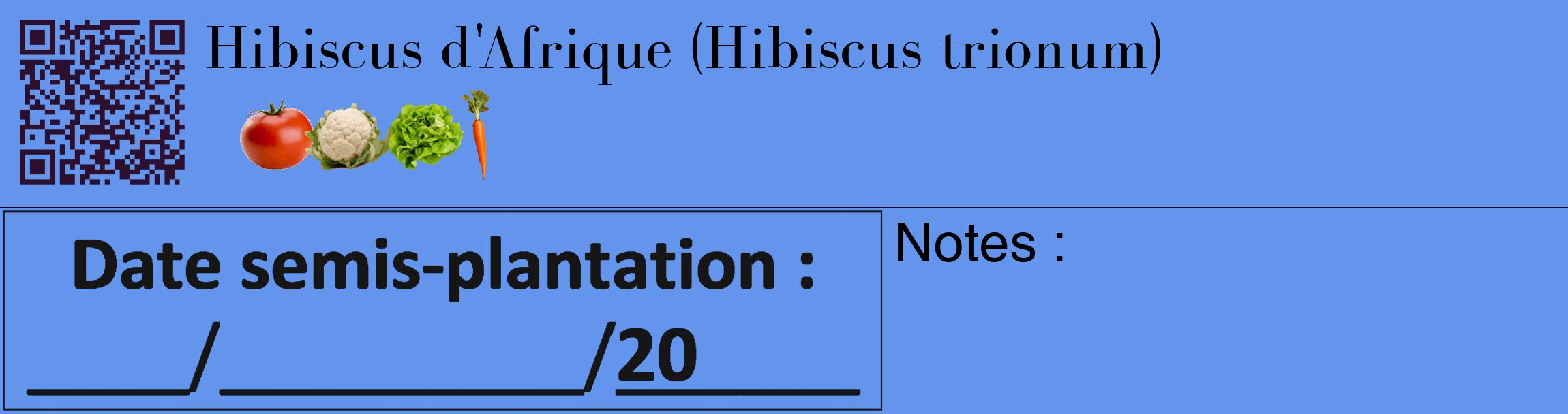 Étiquette de : Hibiscus trionum - format c - style noire4_basique_basiquebod avec qrcode et comestibilité simplifiée