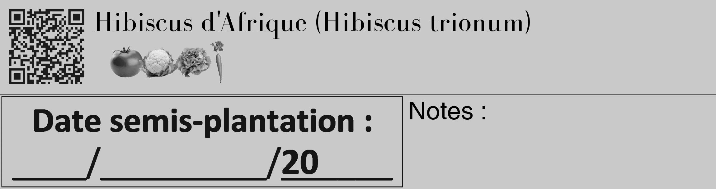 Étiquette de : Hibiscus trionum - format c - style noire54_basique_basiquebod avec qrcode et comestibilité simplifiée
