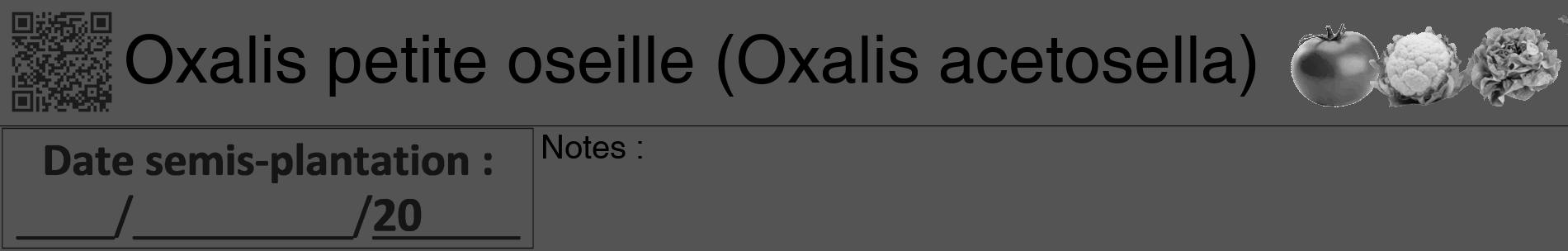 Étiquette de : Oxalis acetosella - format a - style noire36basiquehel avec qrcode et comestibilité simplifiée