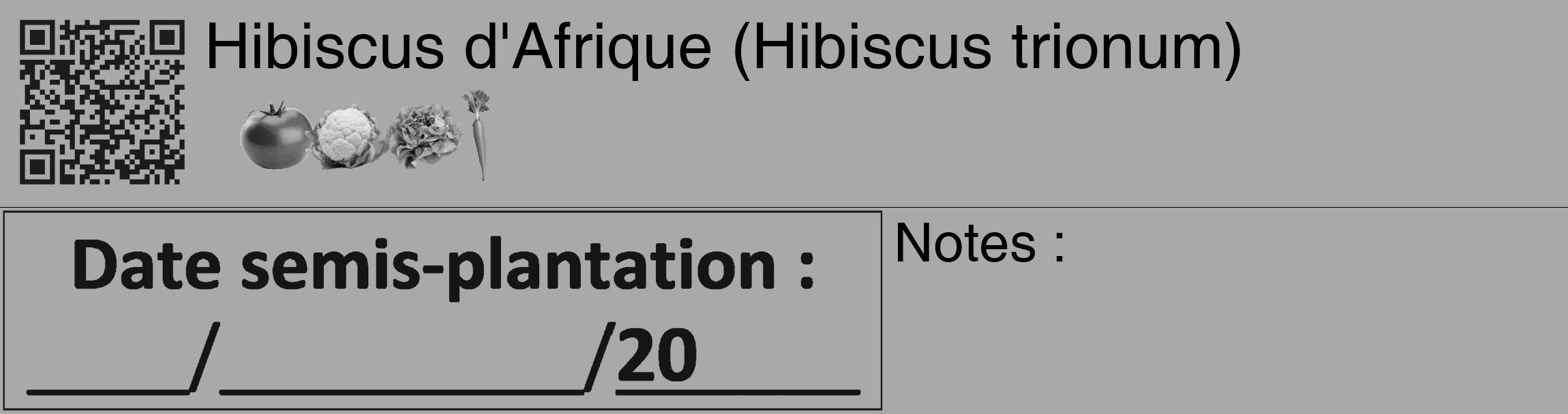 Étiquette de : Hibiscus trionum - format c - style noire13_basique_basiquehel avec qrcode et comestibilité simplifiée