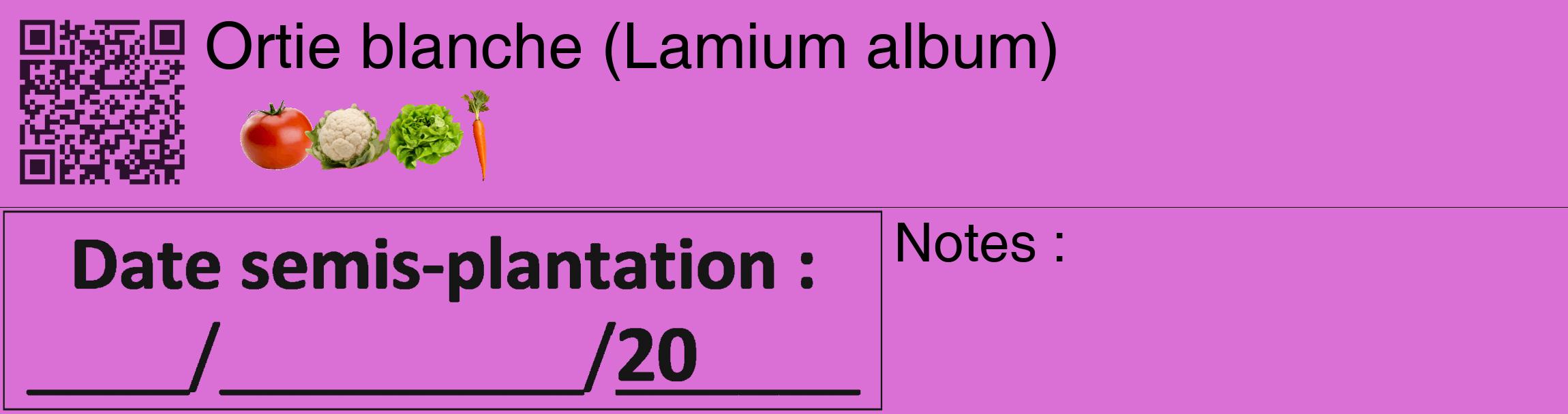 Étiquette de : Lamium album - format c - style noire52_basique_basiquehel avec qrcode et comestibilité simplifiée
