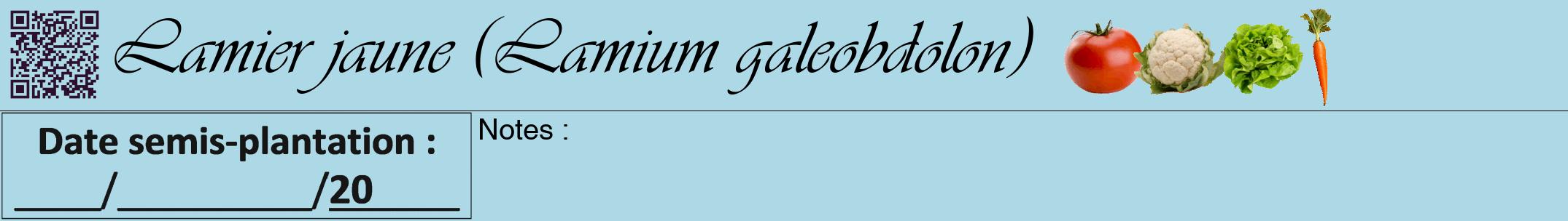 Étiquette de : Lamium galeobdolon - format a - style noire0viv avec qrcode et comestibilité simplifiée