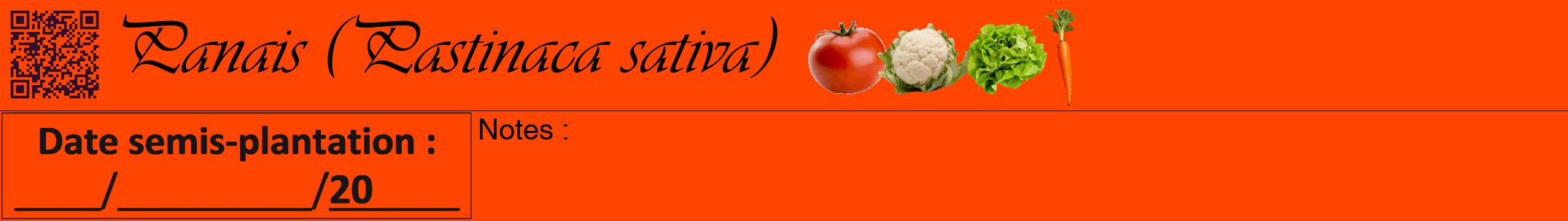 Étiquette de : Pastinaca sativa - format a - style noire26viv avec qrcode et comestibilité simplifiée
