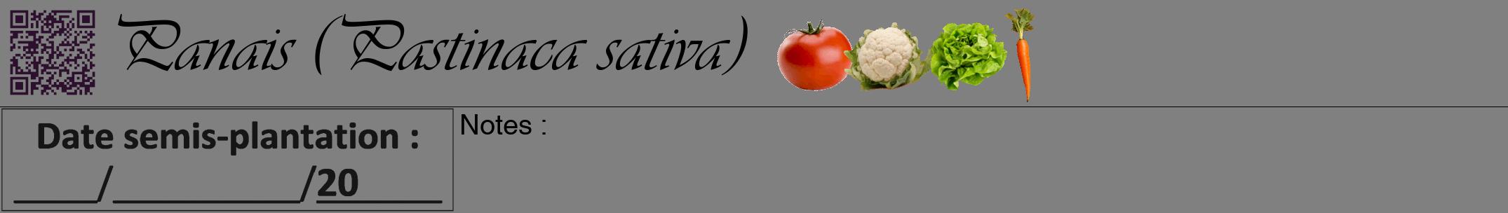Étiquette de : Pastinaca sativa - format a - style noire57viv avec qrcode et comestibilité simplifiée