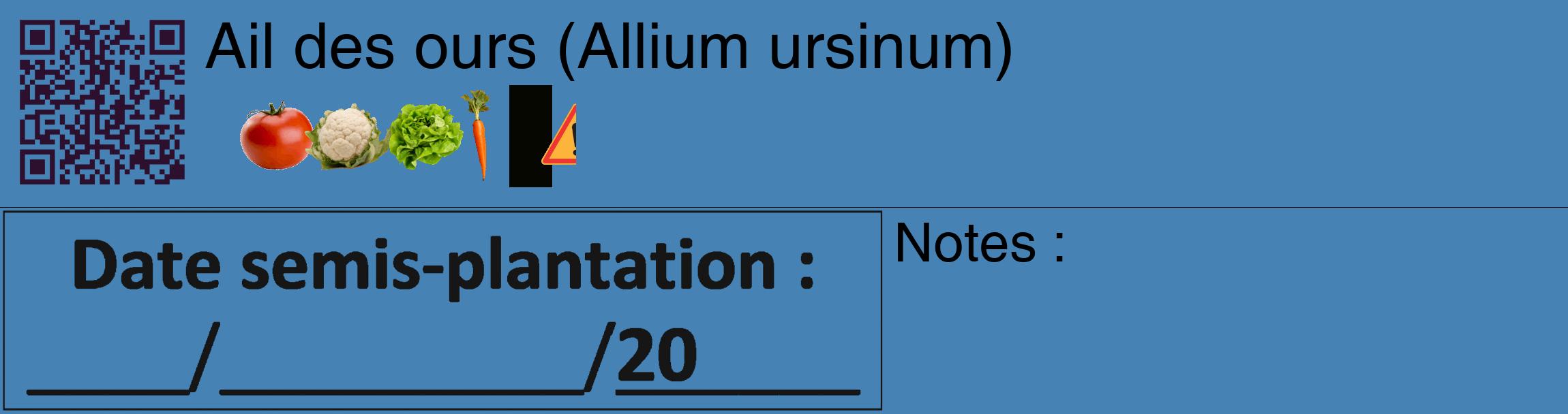 Étiquette de : Allium ursinum - format c - style noire5_basique_basiquehel avec qrcode et comestibilité simplifiée