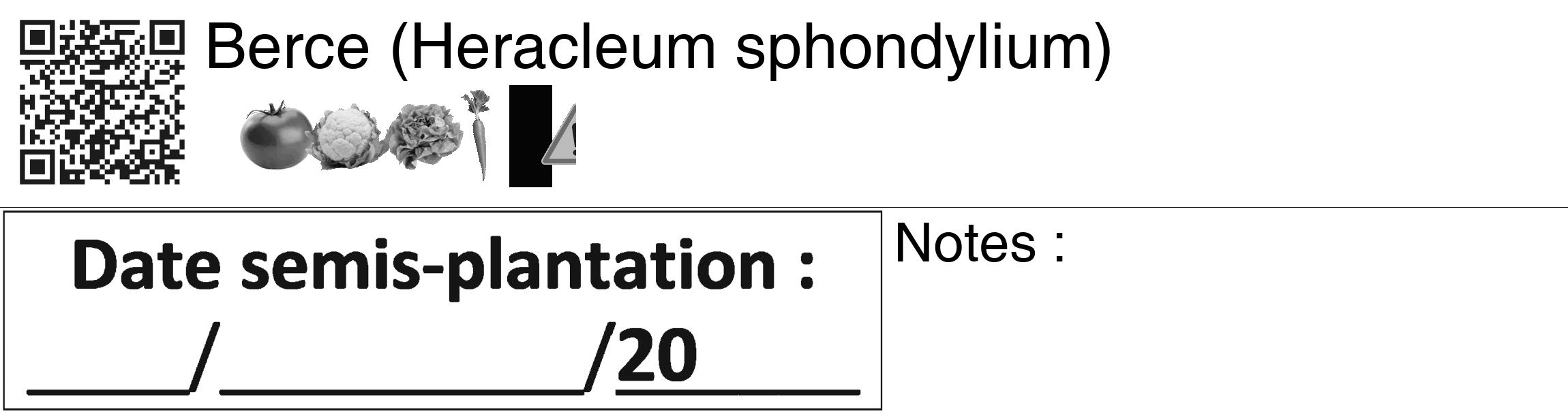 Étiquette de : Heracleum sphondylium - format c - style noire60_basiquegrrvhel avec qrcode et comestibilité simplifiée