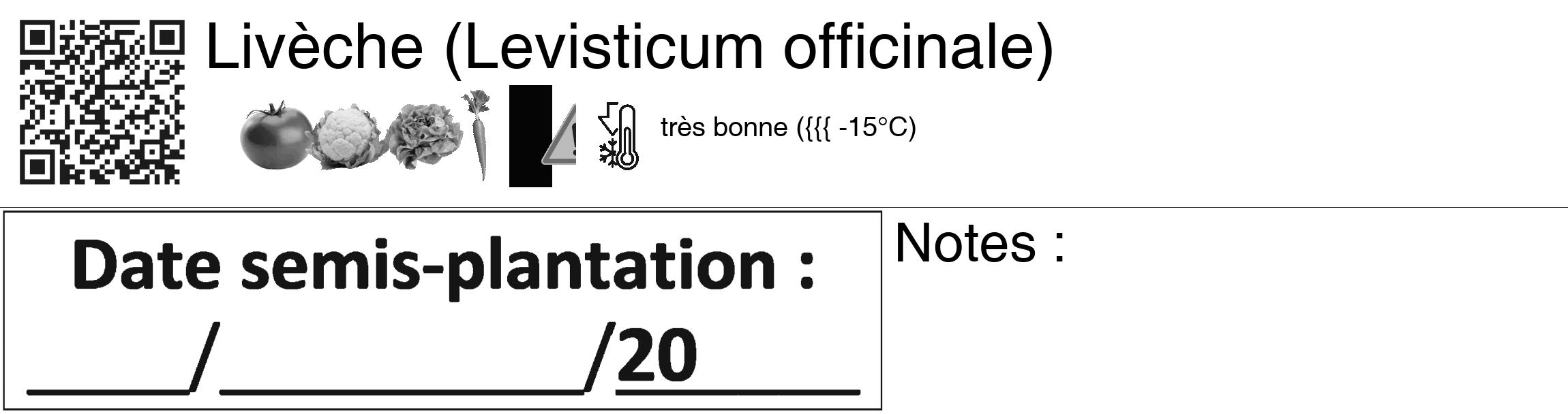 Étiquette de : Levisticum officinale - format c - style noire60_basiquegrrvhel avec qrcode et comestibilité simplifiée