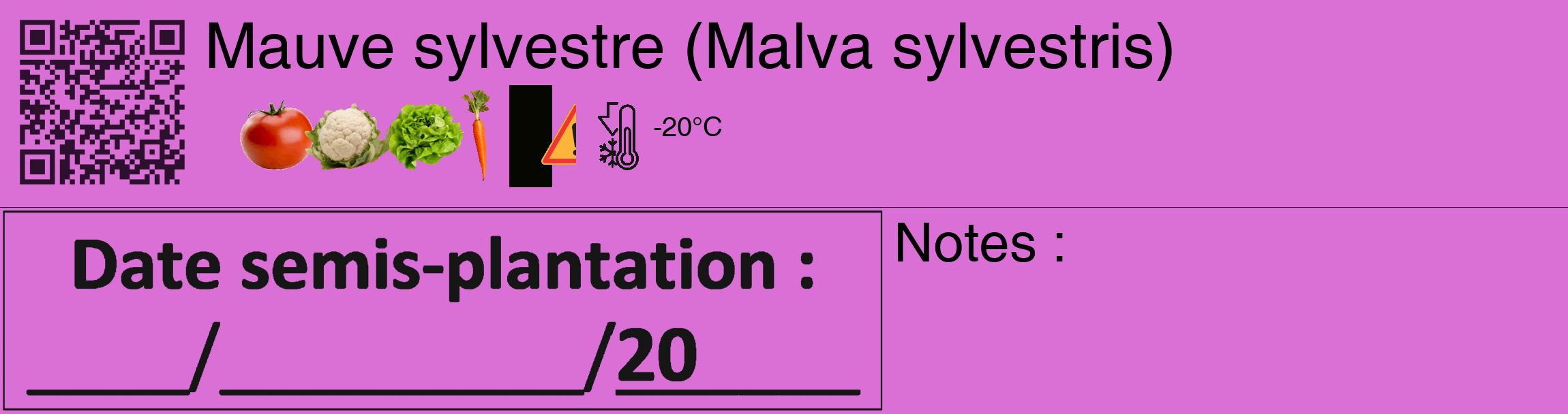 Étiquette de : Malva sylvestris - format c - style noire52_basique_basiquehel avec qrcode et comestibilité simplifiée