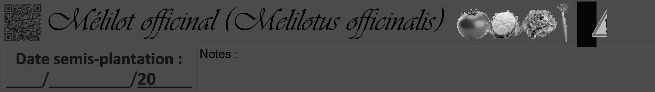 Étiquette de : Melilotus officinalis - format a - style noire9simpleviv avec qrcode et comestibilité simplifiée