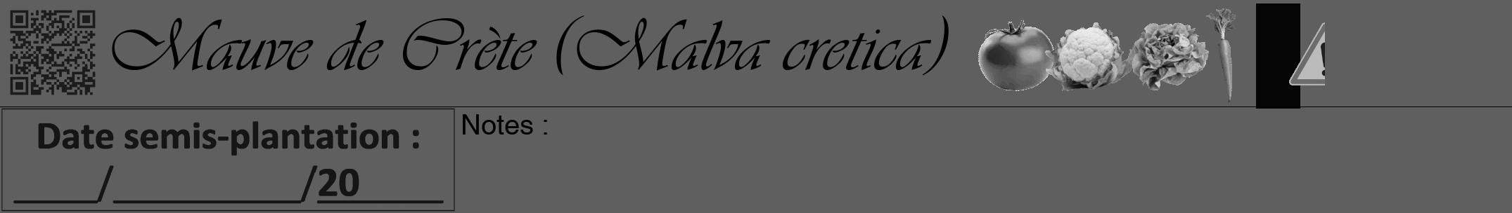 Étiquette de : Malva cretica - format a - style noire10viv avec qrcode et comestibilité simplifiée