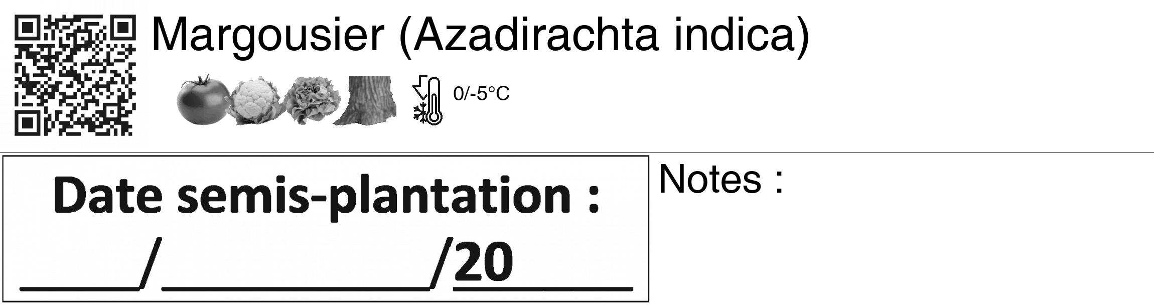 Étiquette de : Azadirachta indica - format c - style noire60_basiquegrrvhel avec qrcode et comestibilité simplifiée