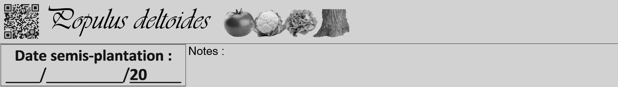 Étiquette de : Populus deltoides - format a - style noire14viv avec qrcode et comestibilité simplifiée