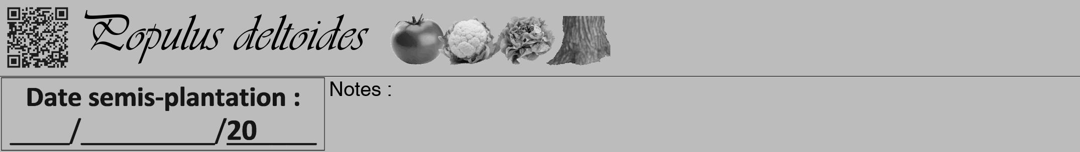 Étiquette de : Populus deltoides - format a - style noire1viv avec qrcode et comestibilité simplifiée