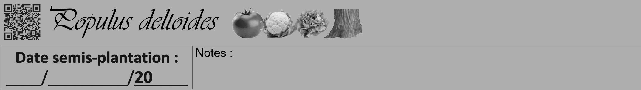 Étiquette de : Populus deltoides - format a - style noire53viv avec qrcode et comestibilité simplifiée