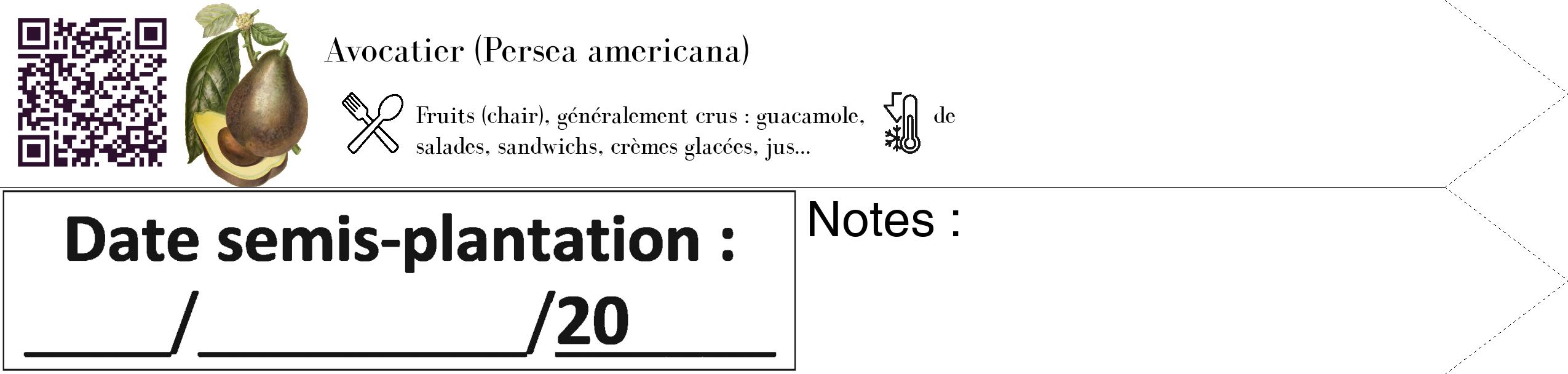 Étiquette de : Persea americana - format c - style noire60_simple_simplebod avec qrcode et comestibilité simplifiée