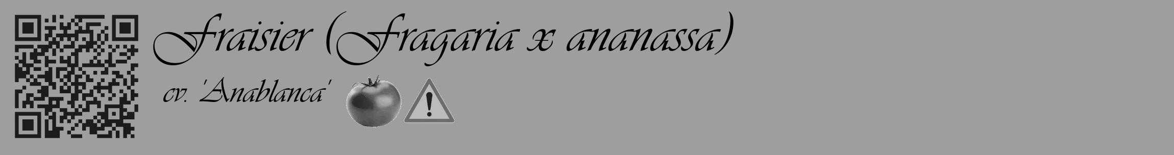 Étiquette de : Fragaria x ananassa cv. 'Anablanca' - format c - style noire42_basique_basiqueviv avec qrcode et comestibilité simplifiée