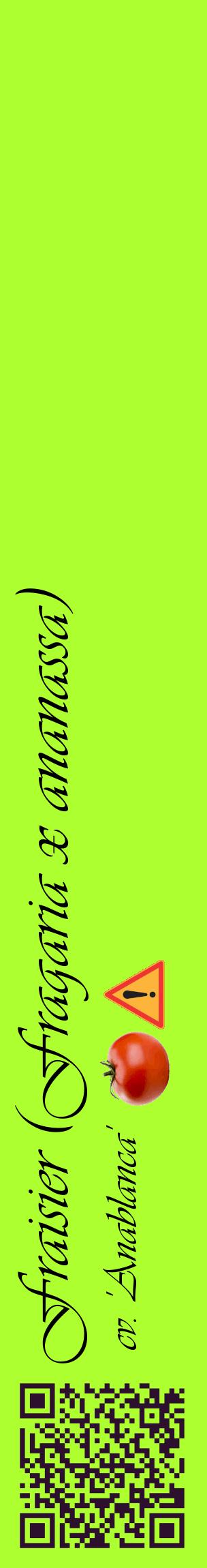 Étiquette de : Fragaria x ananassa cv. 'Anablanca' - format c - style noire17_basiqueviv avec qrcode et comestibilité simplifiée