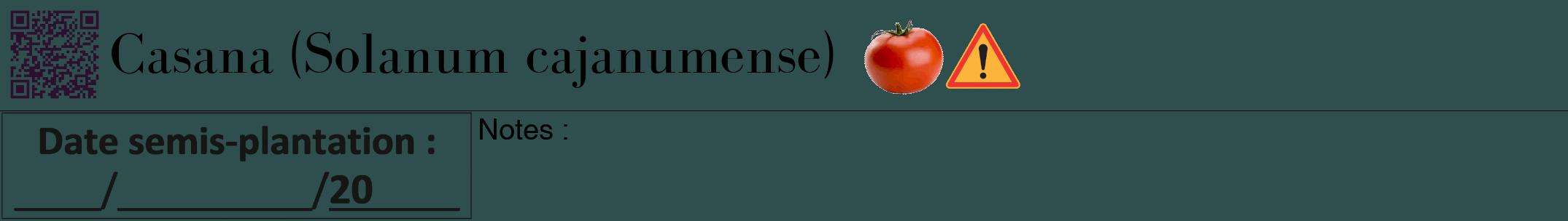 Étiquette de : Solanum cajanumense - format a - style noire58bod avec qrcode et comestibilité simplifiée
