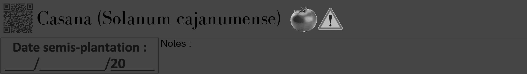 Étiquette de : Solanum cajanumense - format a - style noire58bod avec qrcode et comestibilité simplifiée