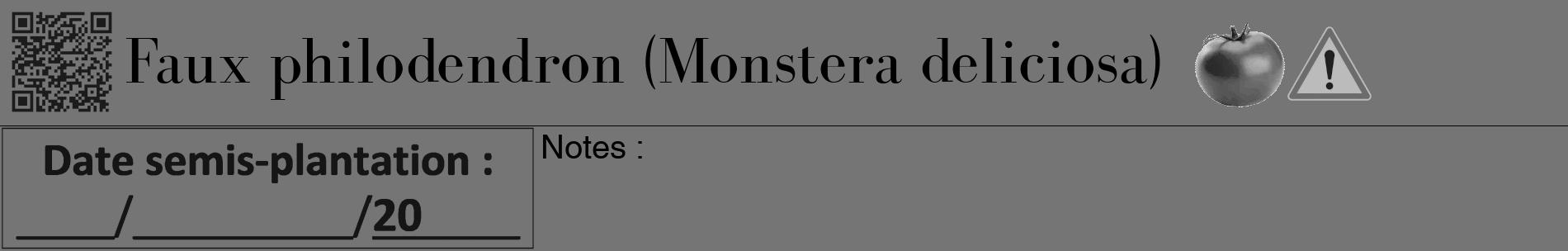 Étiquette de : Monstera deliciosa - format a - style noire5basiquebod avec qrcode et comestibilité simplifiée