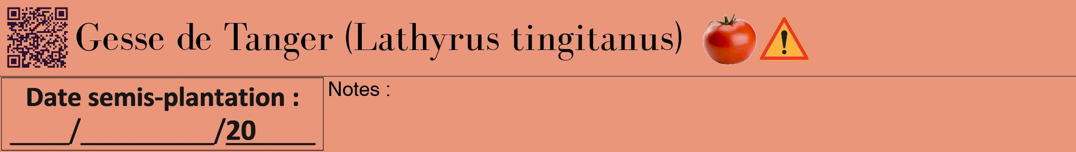 Étiquette de : Lathyrus tingitanus - format a - style noire37bod avec qrcode et comestibilité simplifiée
