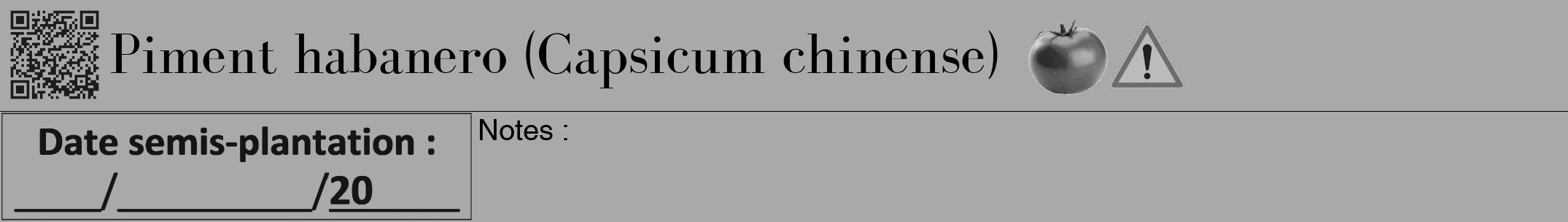 Étiquette de : Capsicum chinense - format a - style noire13bod avec qrcode et comestibilité simplifiée