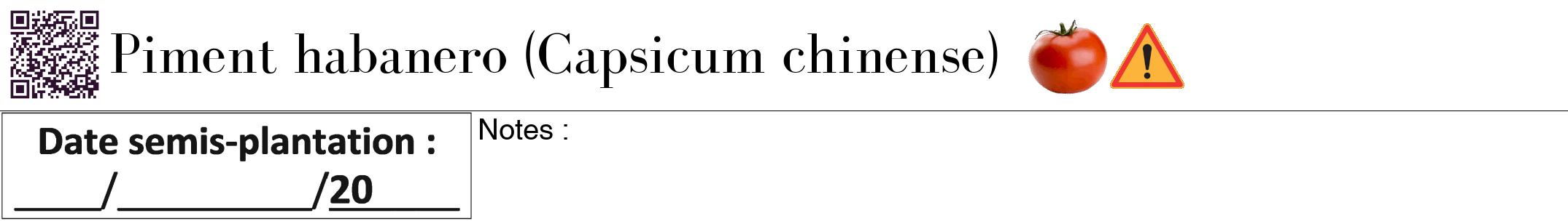 Étiquette de : Capsicum chinense - format a - style noire60bod avec qrcode et comestibilité simplifiée