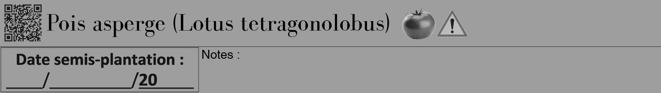 Étiquette de : Lotus tetragonolobus - format a - style noire23bod avec qrcode et comestibilité simplifiée