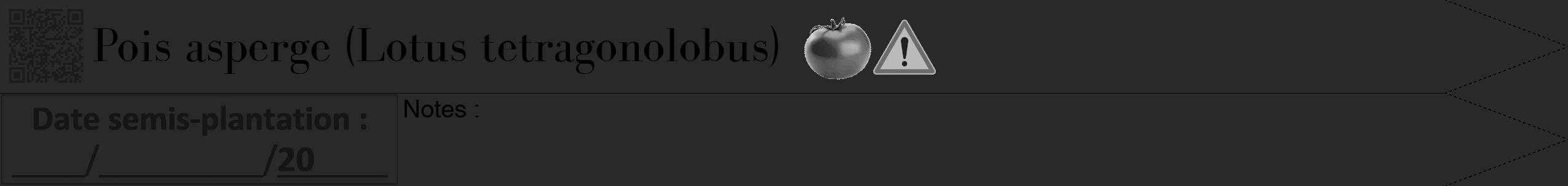 Étiquette de : Lotus tetragonolobus - format b - style noire34simplebod avec qrcode et comestibilité simplifiée