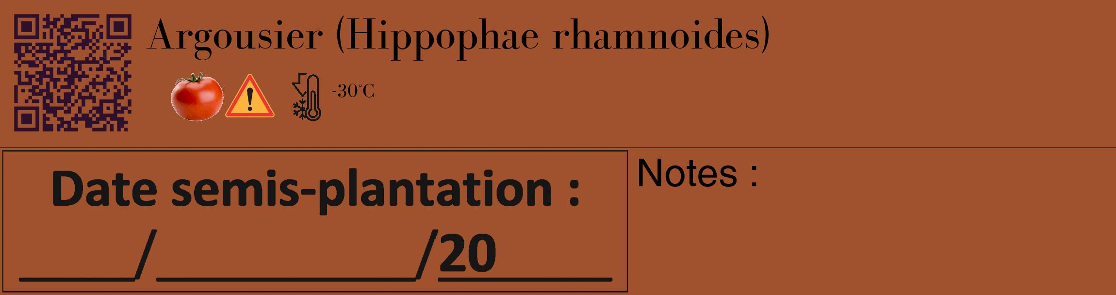 Étiquette de : Hippophae rhamnoides - format c - style noire32_basique_basiquebod avec qrcode et comestibilité simplifiée
