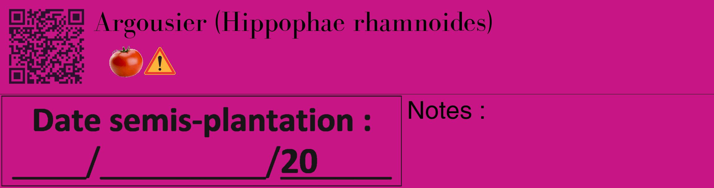 Étiquette de : Hippophae rhamnoides - format c - style noire45_basique_basiquebod avec qrcode et comestibilité simplifiée